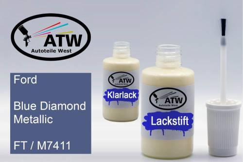 Ford, Blue Diamond Metallic, FT / M7411: 20ml Lackstift + 20ml Klarlack - Set, von ATW Autoteile West.